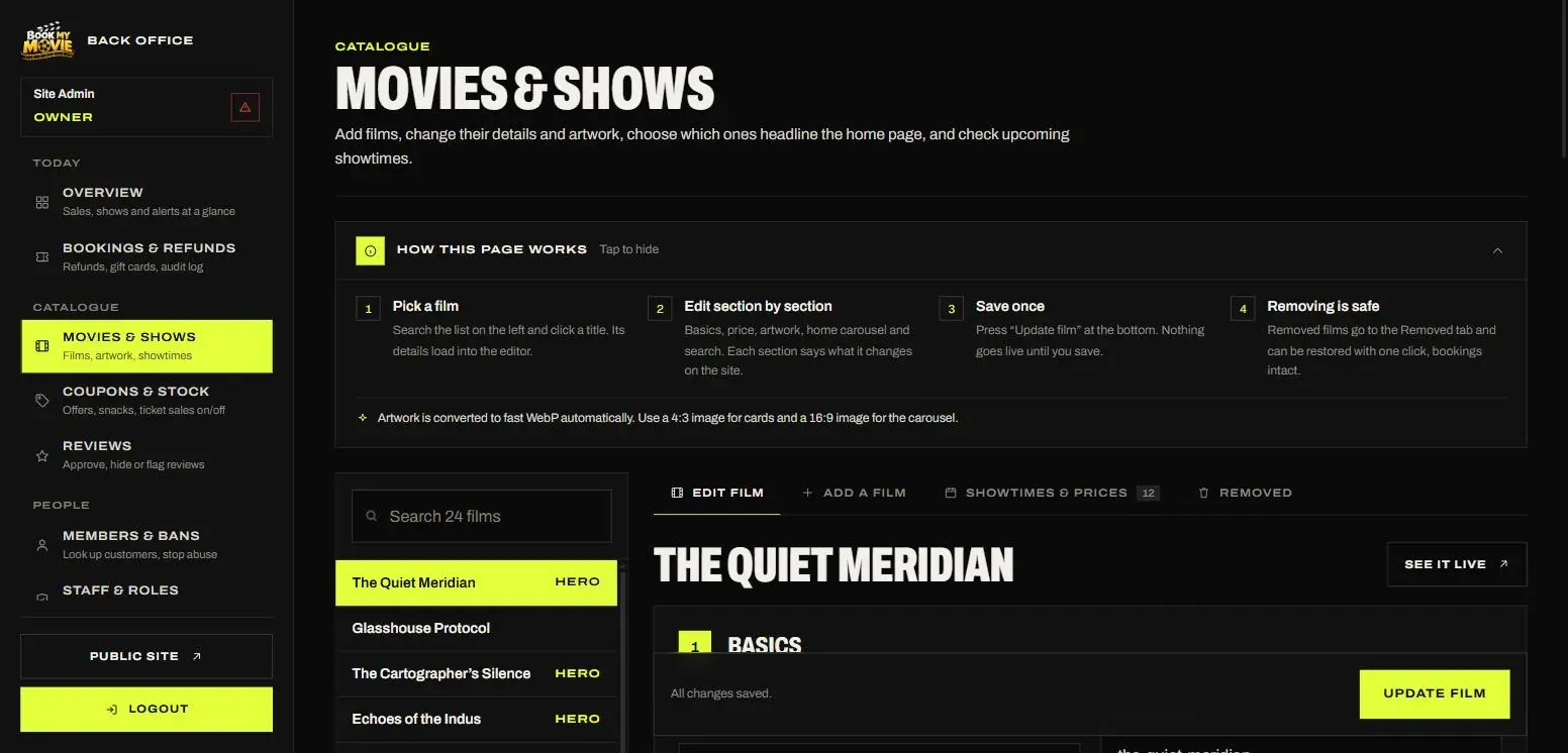 Movies & shows — a step-by-step page guide above the catalogue