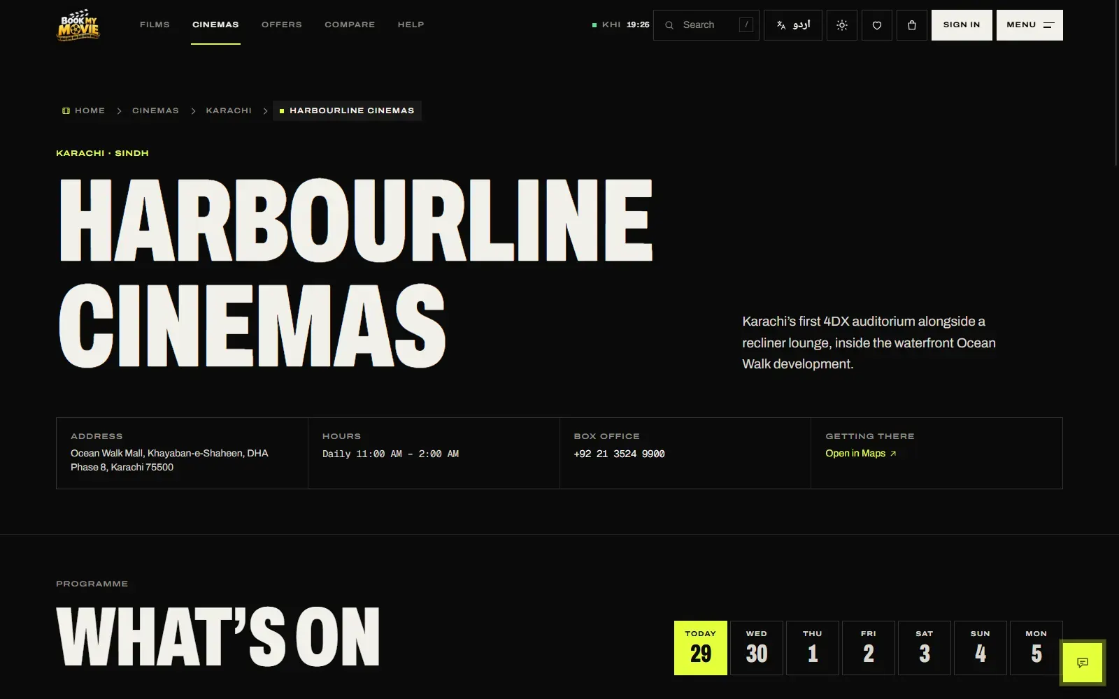 Cinema — screens, formats and the day’s programme
