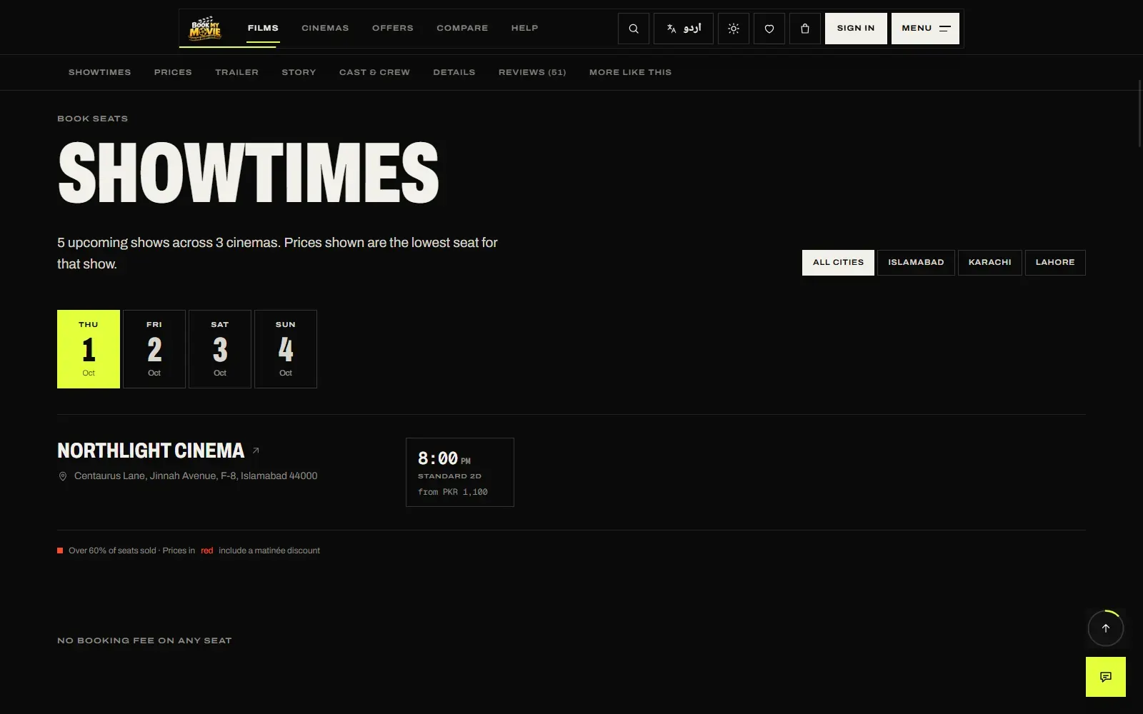 Showtimes — next seven days by cinema and city