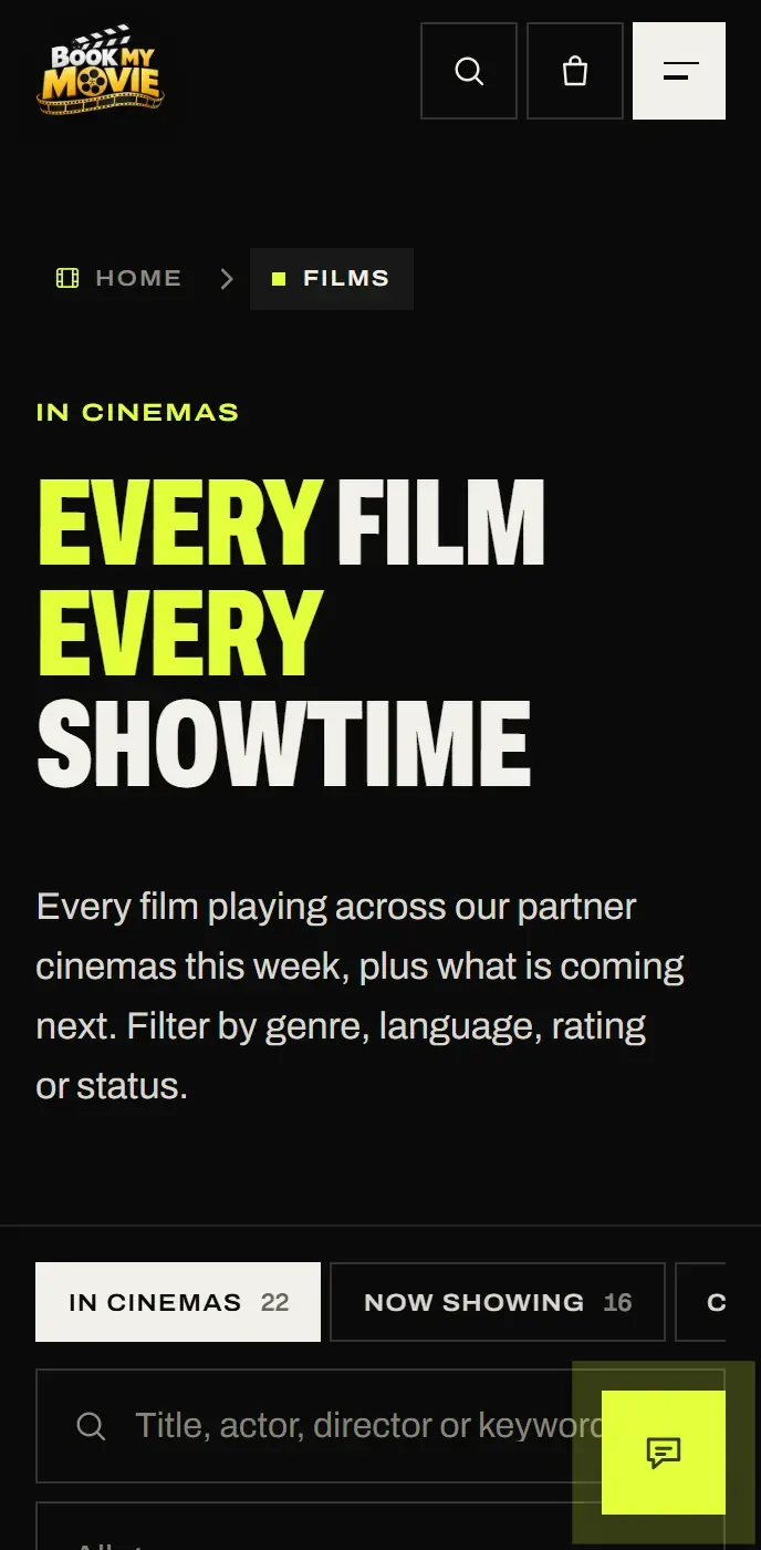 Mobile — films with status tabs and filters