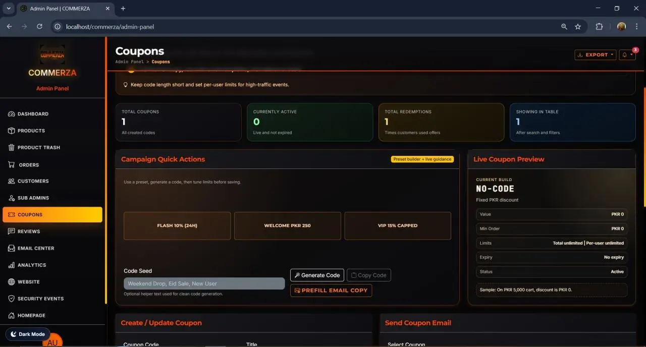Coupons — campaign rules and limits