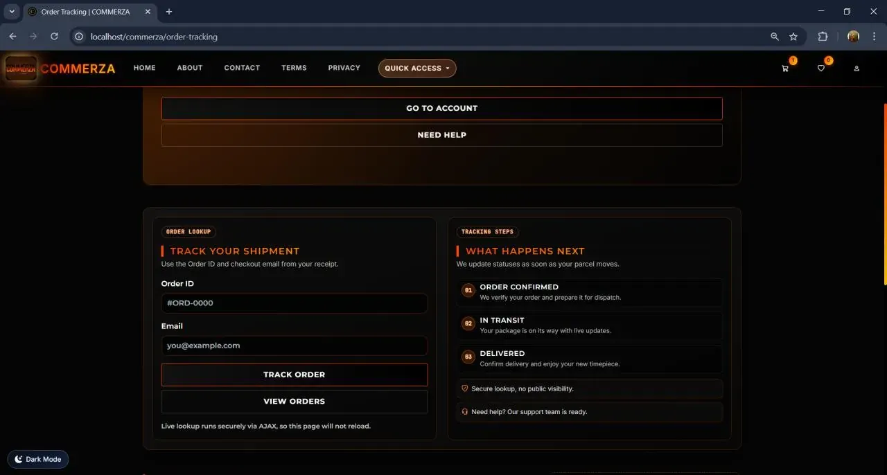 Order tracking — live status timeline