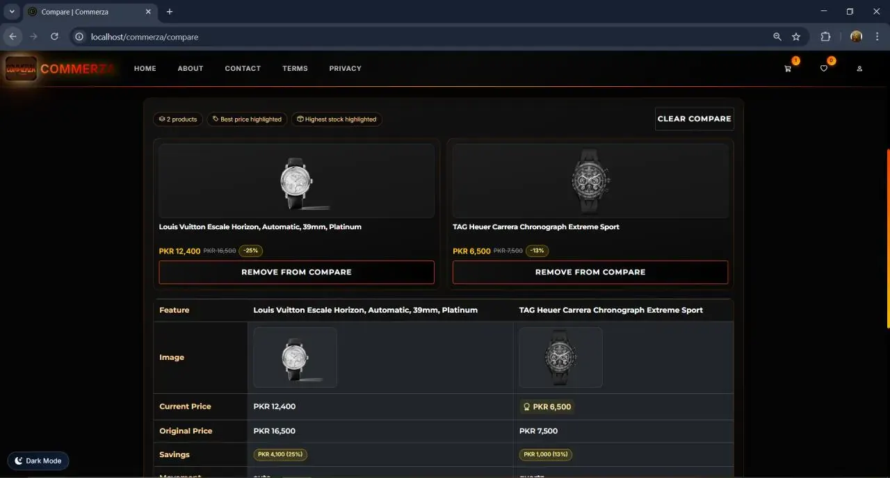 Compare — side-by-side product specs