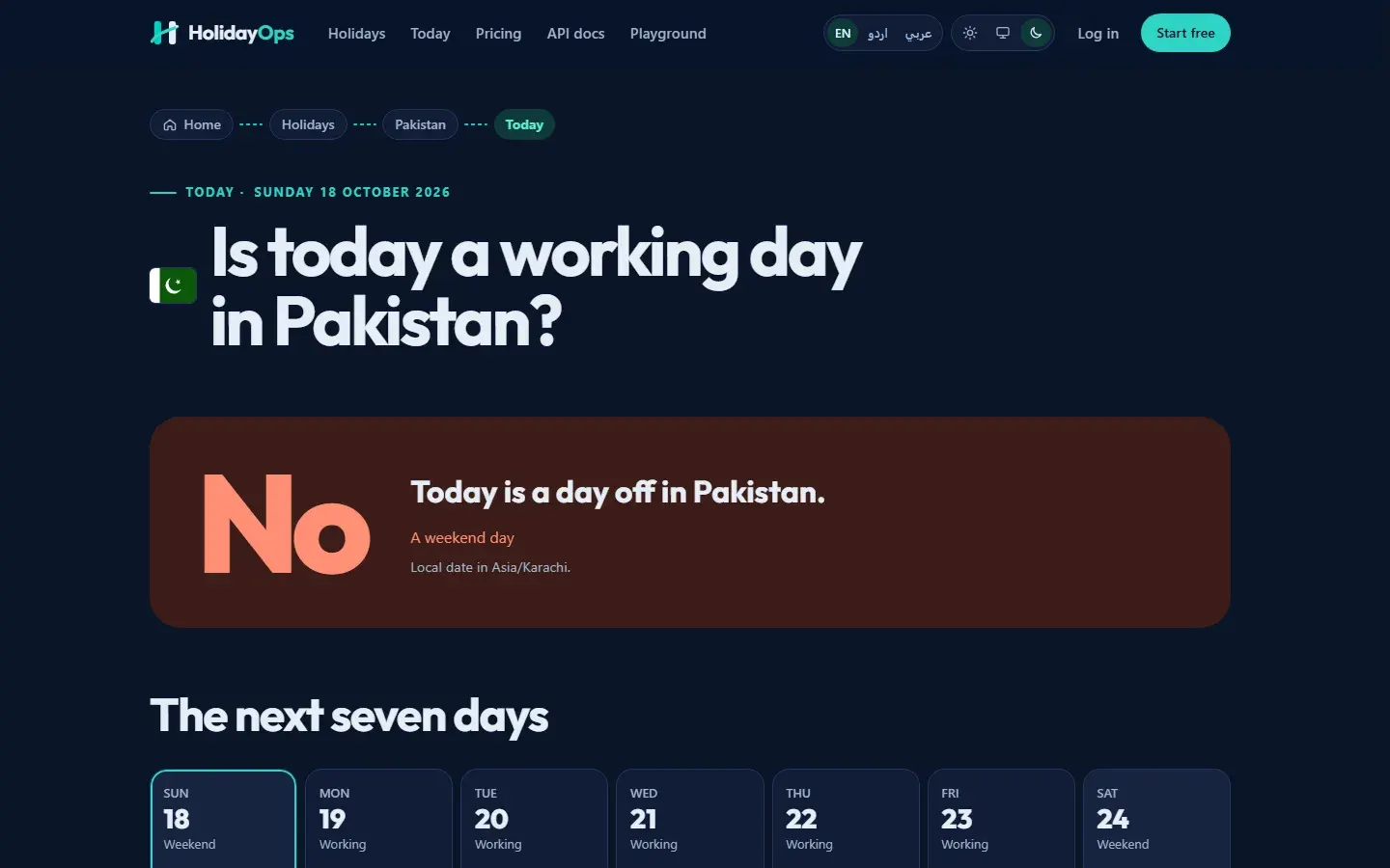 A country's today page, with an embeddable widget