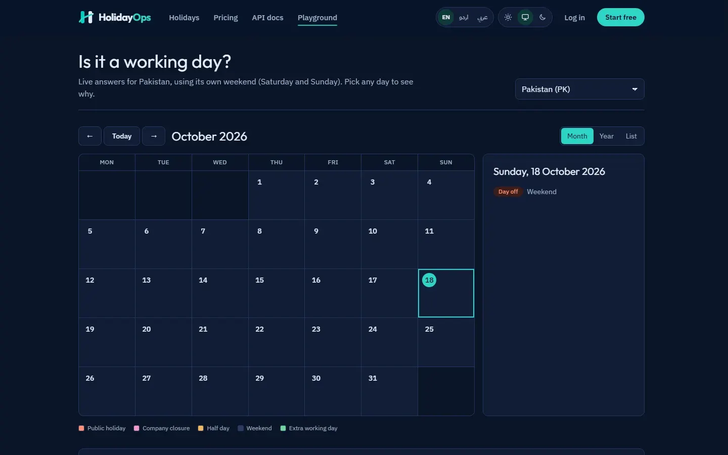 Playground — the API's answers without an account