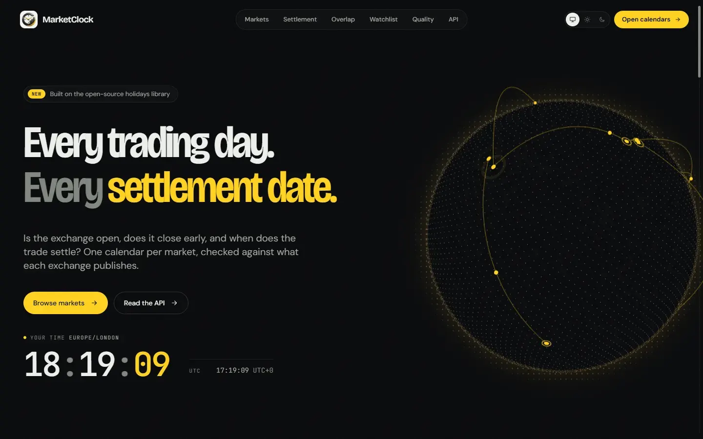 Home — a live globe of the exchange cities