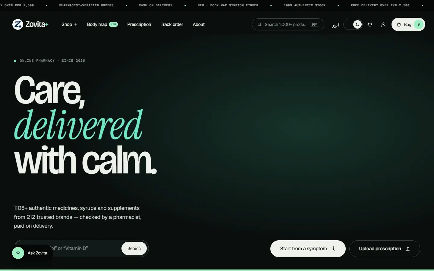 Dark theme — same tokens, night palette