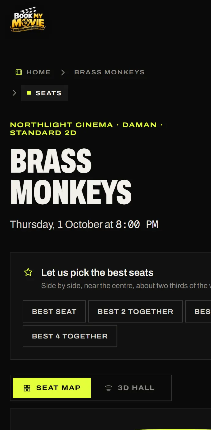 BookMyMovie's seat map on a phone.