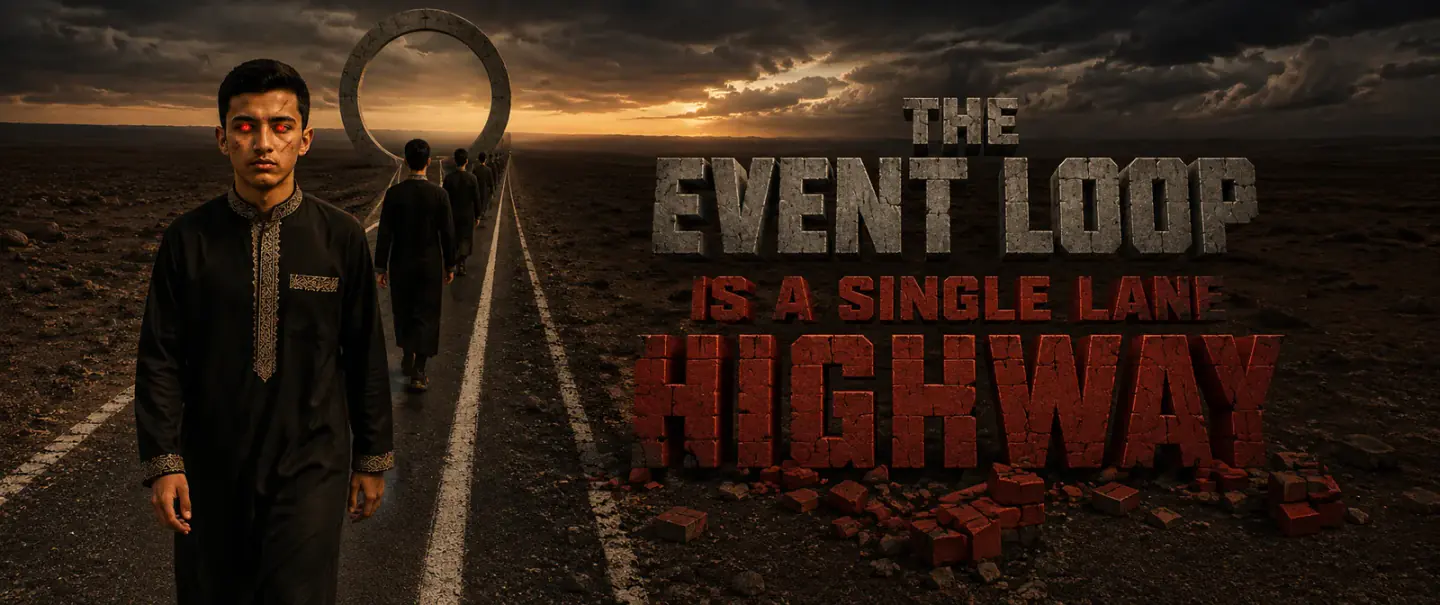 The Event Loop Is a Single Lane Highway ( Syed Ahmer Shah is shown on an event loop )