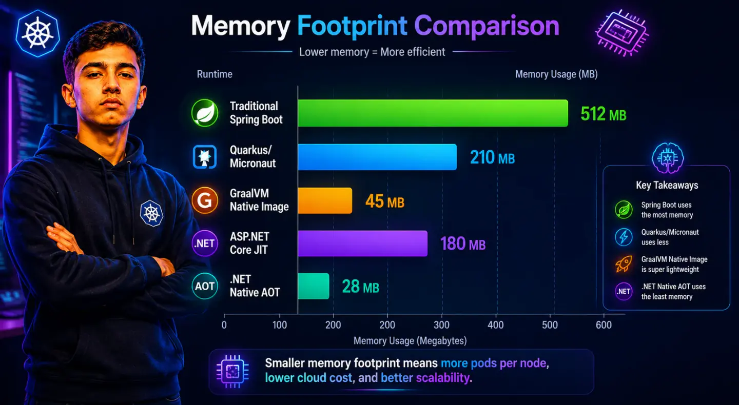 Memory footprint comparison chart — bar chart with five runtime categories, same order as the startup chart